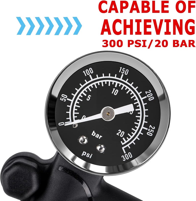 GEWAGE Shock Pump for Mountain, Road Bikes and Motorcycle - 300 Psi High Pressure for Front Fork and Rear Suspension Air Shocks Pump with Gauge -Portable Mini Pump with Air Bleed Button - Image 4
